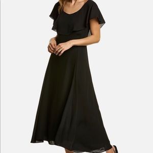 Theory black Scoop Ruffle Midi Dress
